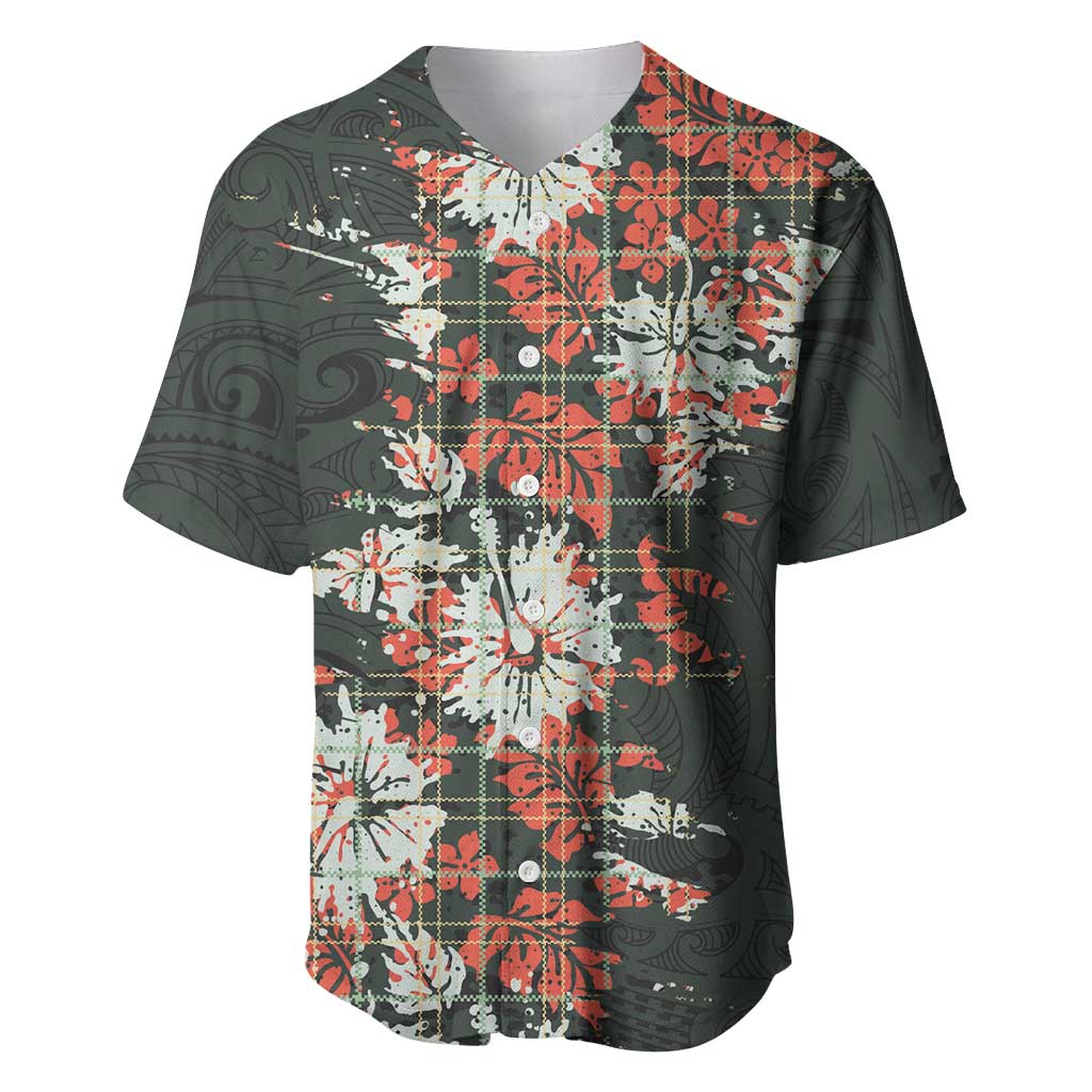 Hawaii Tartan With Hibiscus Baseball Jersey Polynesian Pattern Vintage LT9 Dark Green - Polynesian Pride
