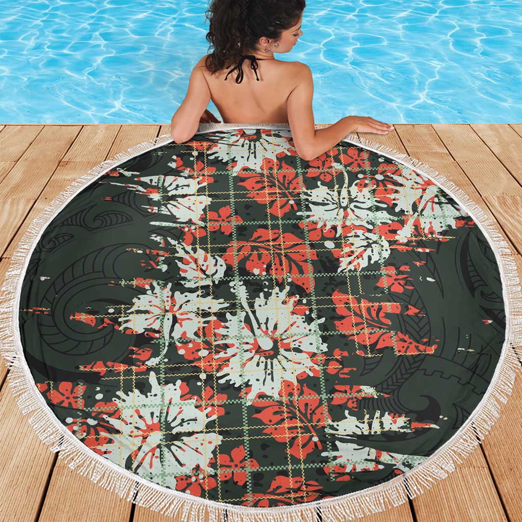 Hawaii Tartan With Hibiscus Beach Blanket Polynesian Pattern Vintage LT9 - Polynesian Pride