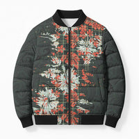 Hawaii Tartan With Hibiscus Bomber Puffer Jacket Polynesian Pattern Vintage LT9 Unisex Dark Green - Polynesian Pride
