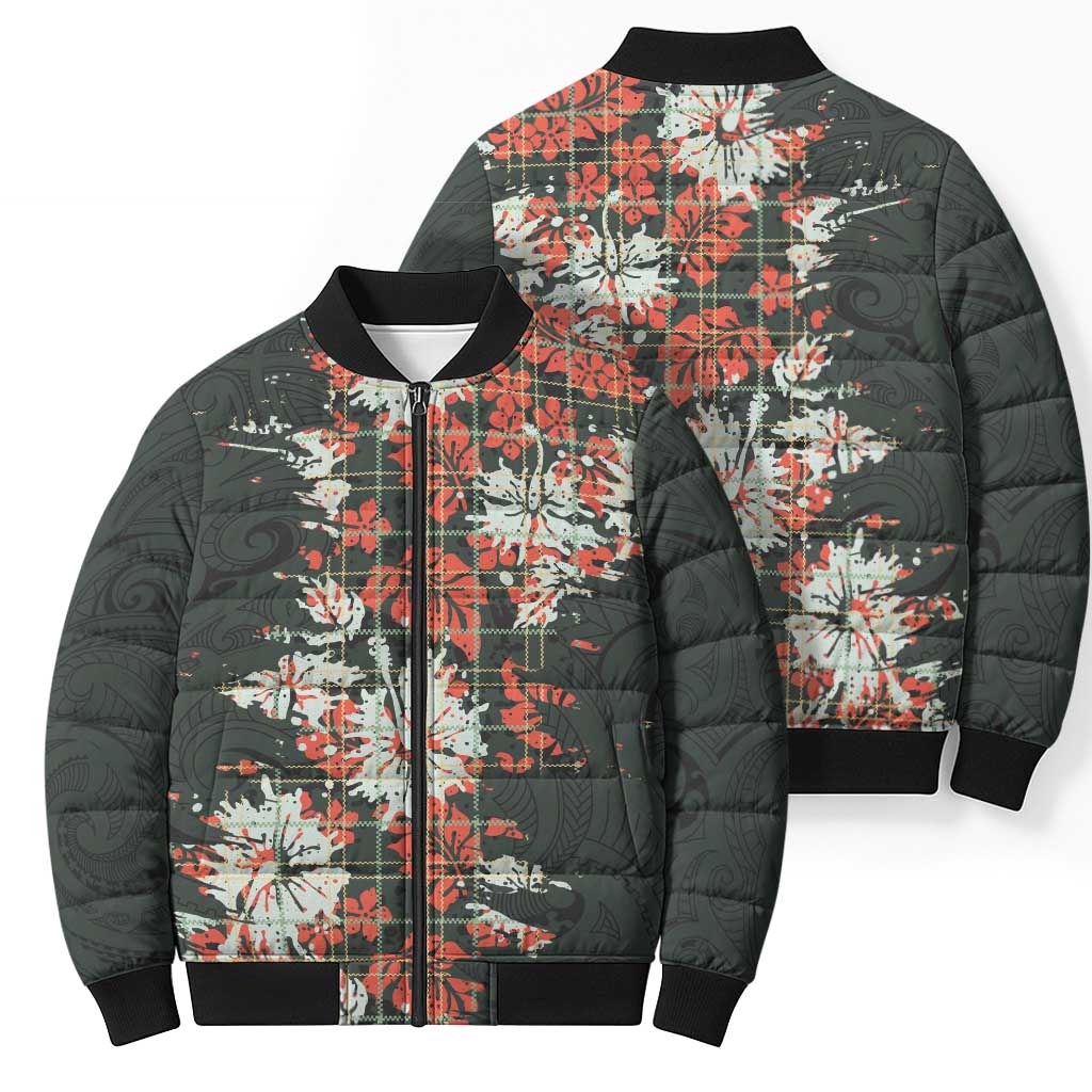 Hawaii Tartan With Hibiscus Bomber Puffer Jacket Polynesian Pattern Vintage LT9 - Polynesian Pride