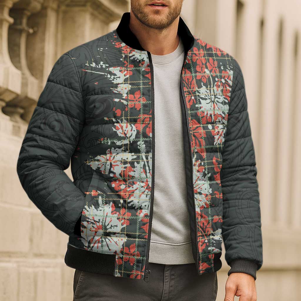 Hawaii Tartan With Hibiscus Bomber Puffer Jacket Polynesian Pattern Vintage LT9 - Polynesian Pride