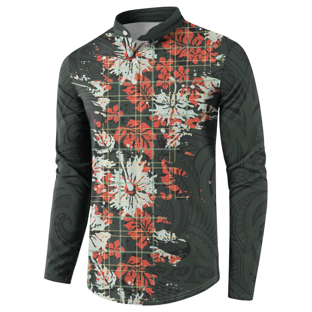 Hawaii Tartan With Hibiscus Button Sweatshirt Polynesian Pattern Vintage LT9 - Polynesian Pride