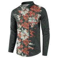 Hawaii Tartan With Hibiscus Button Sweatshirt Polynesian Pattern Vintage LT9 - Polynesian Pride