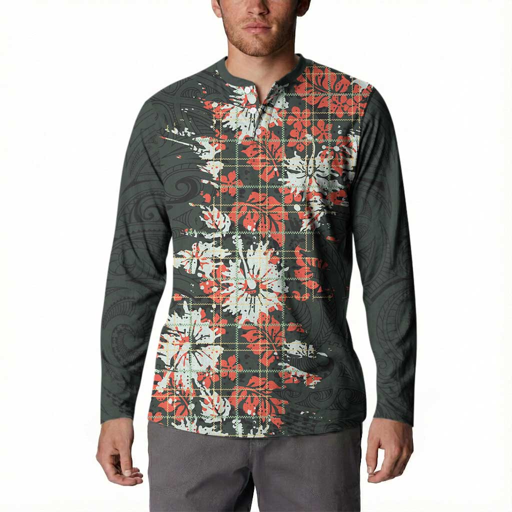 Hawaii Tartan With Hibiscus Button Sweatshirt Polynesian Pattern Vintage LT9 - Polynesian Pride