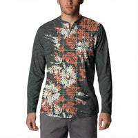 Hawaii Tartan With Hibiscus Button Sweatshirt Polynesian Pattern Vintage LT9 - Polynesian Pride