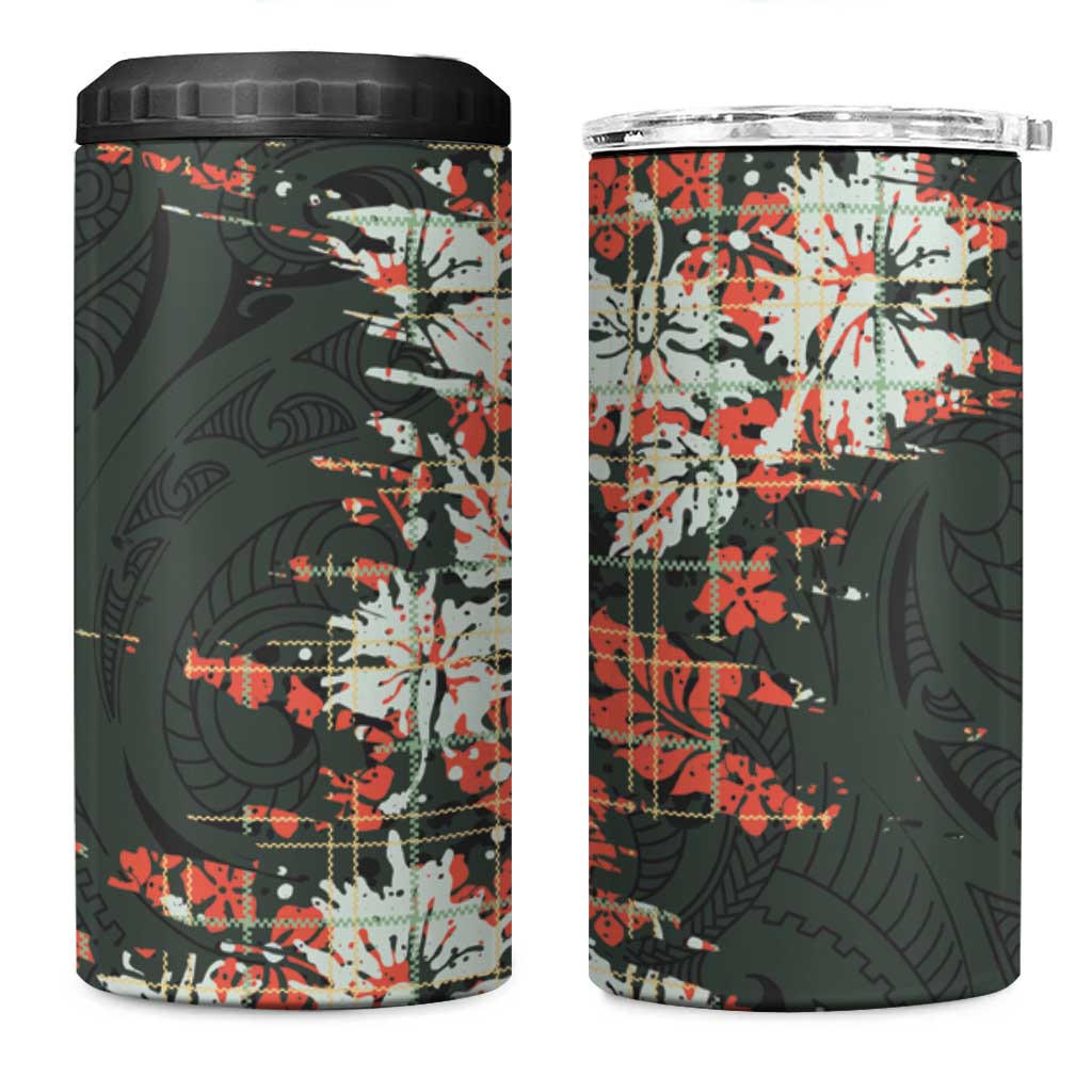 Hawaii Tartan With Hibiscus 4 in 1 Can Cooler Tumbler Polynesian Pattern Vintage LT9 One Size: 16 oz Dark Green - Polynesian Pride