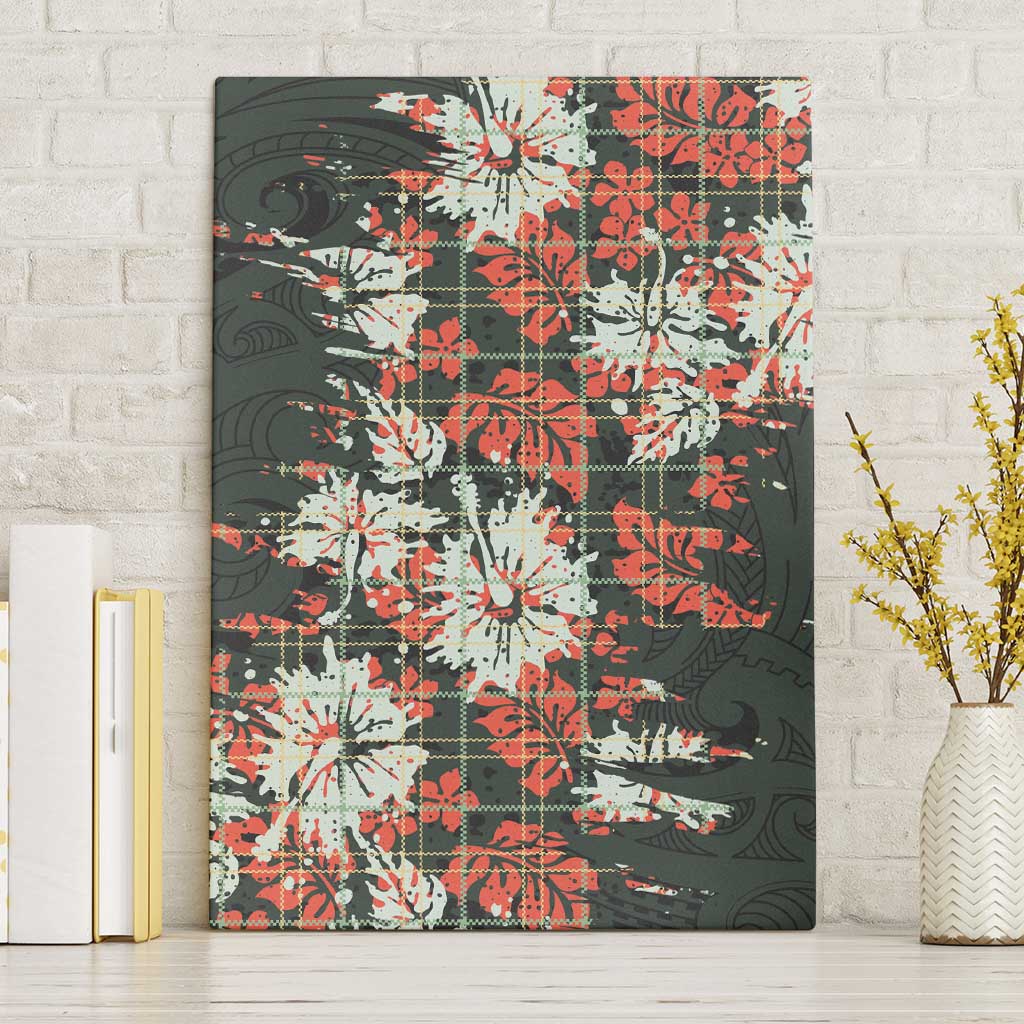 Hawaii Tartan With Hibiscus Canvas Wall Art Polynesian Pattern Vintage LT9 Without Frame Dark Green - Polynesian Pride