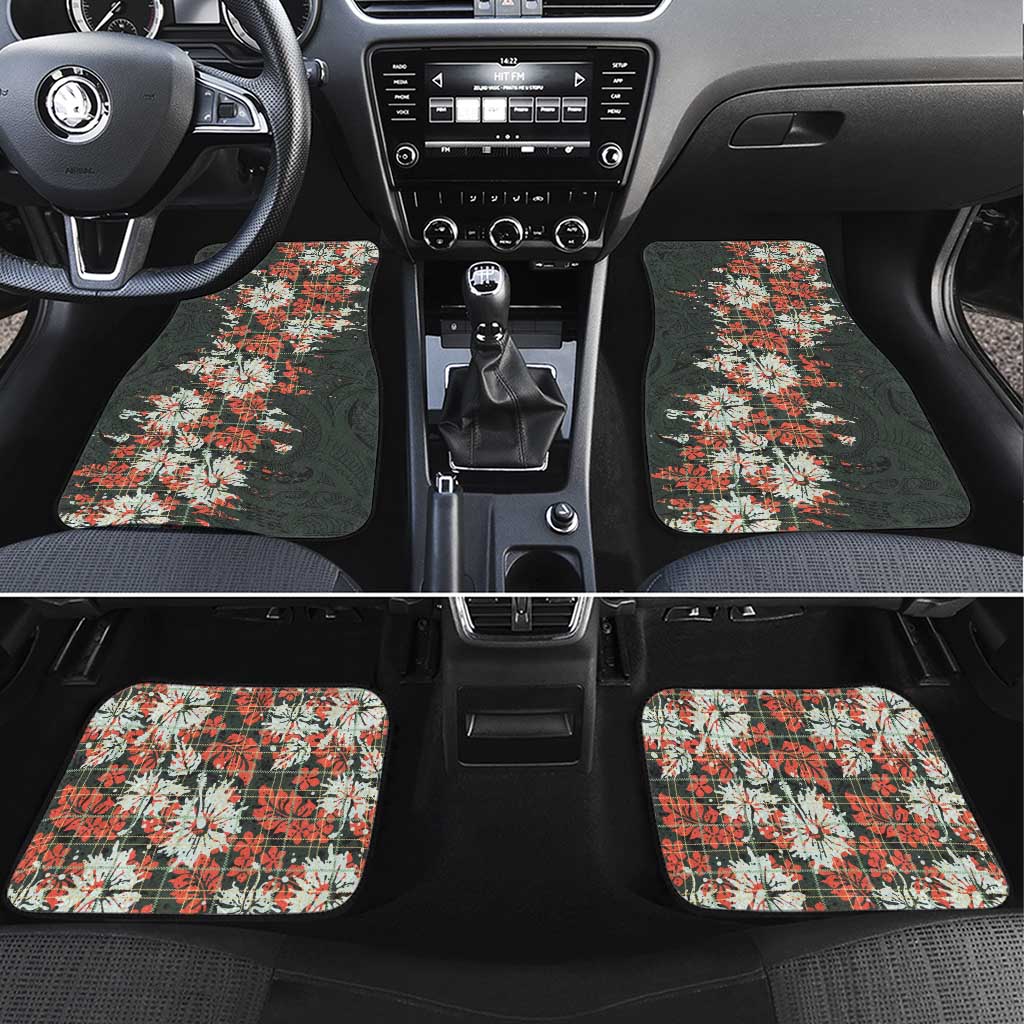Hawaii Tartan With Hibiscus Car Mats Polynesian Pattern Vintage LT9 Set 4pcs Dark Green - Polynesian Pride