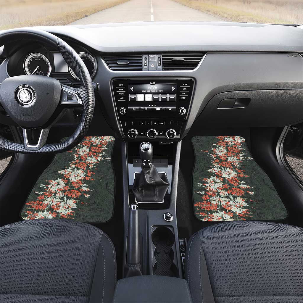 Hawaii Tartan With Hibiscus Car Mats Polynesian Pattern Vintage LT9 Set 2pcs - Front Dark Green - Polynesian Pride