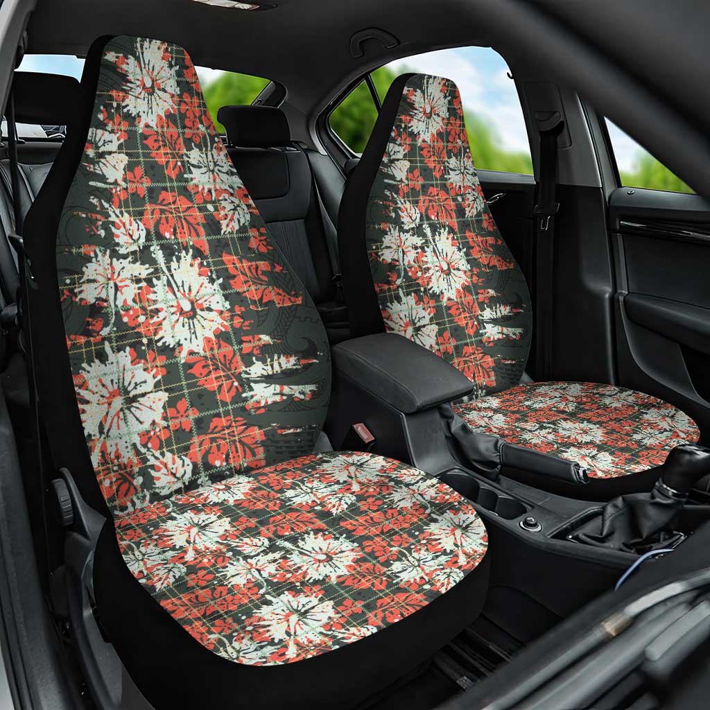 Hawaii Tartan With Hibiscus Car Seat Cover Polynesian Pattern Vintage LT9 One Size Dark Green - Polynesian Pride