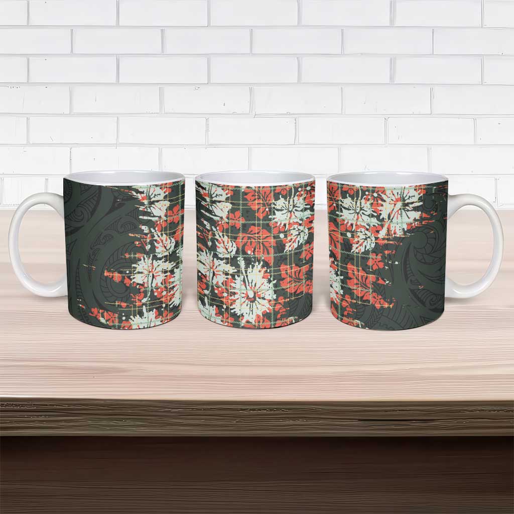 Hawaii Tartan With Hibiscus Ceramic Mug Polynesian Pattern Vintage