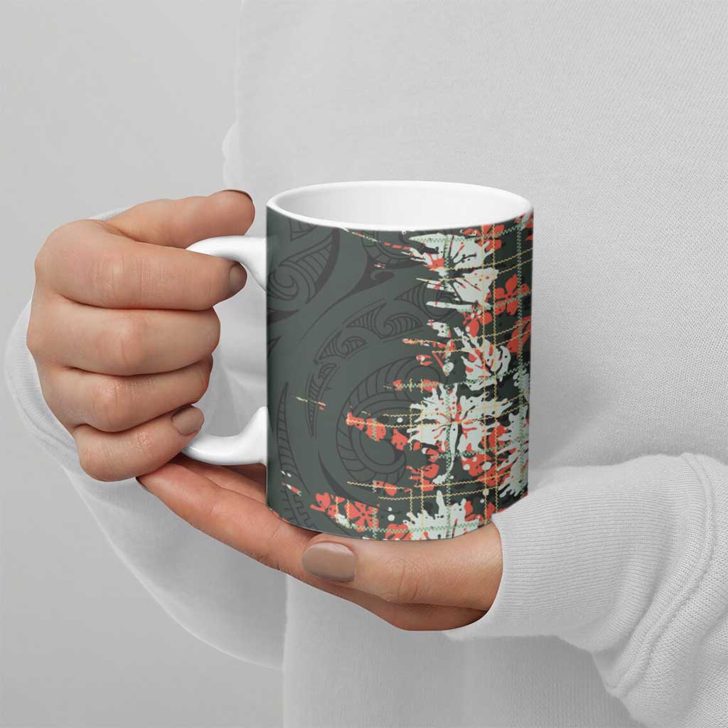 Hawaii Tartan With Hibiscus Ceramic Mug Polynesian Pattern Vintage