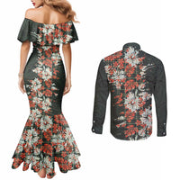 Hawaii Tartan With Hibiscus Couples Matching Mermaid Dress and Long Sleeve Button Shirt Polynesian Pattern Vintage LT9 - Polynesian Pride