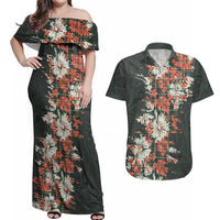 Hawaii Tartan With Hibiscus Couples Matching Off Shoulder Maxi Dress and Hawaiian Shirt Polynesian Pattern Vintage LT9 Dark Green - Polynesian Pride