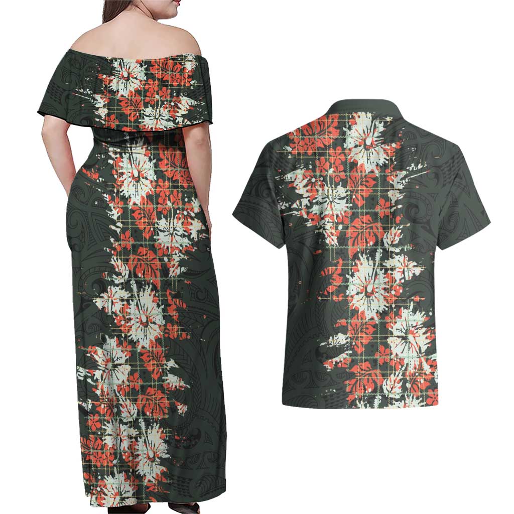Hawaii Tartan With Hibiscus Couples Matching Off Shoulder Maxi Dress and Hawaiian Shirt Polynesian Pattern Vintage LT9 - Polynesian Pride
