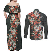 Hawaii Tartan With Hibiscus Couples Matching Off Shoulder Maxi Dress and Long Sleeve Button Shirt Polynesian Pattern Vintage