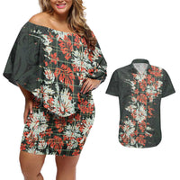 Hawaii Tartan With Hibiscus Couples Matching Off Shoulder Short Dress and Hawaiian Shirt Polynesian Pattern Vintage