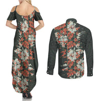 Hawaii Tartan With Hibiscus Couples Matching Summer Maxi Dress and Long Sleeve Button Shirt Polynesian Pattern Vintage LT9 - Polynesian Pride