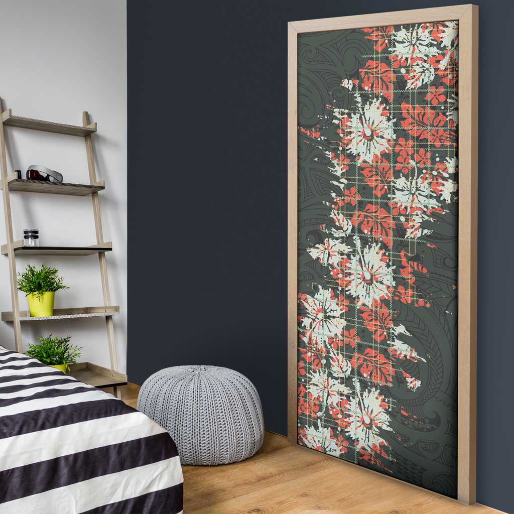 Hawaii Tartan With Hibiscus Door Cover Polynesian Pattern Vintage LT9 - Polynesian Pride