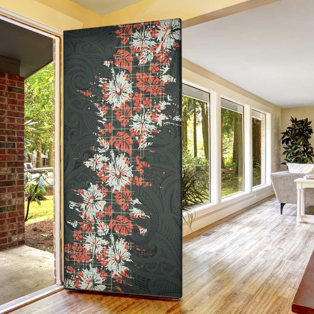 Hawaii Tartan With Hibiscus Door Cover Polynesian Pattern Vintage LT9 - Polynesian Pride