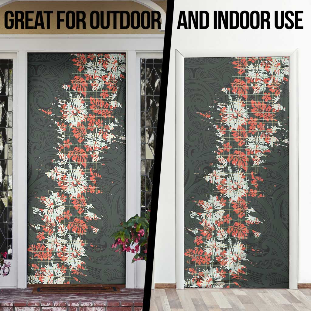 Hawaii Tartan With Hibiscus Door Cover Polynesian Pattern Vintage LT9 - Polynesian Pride