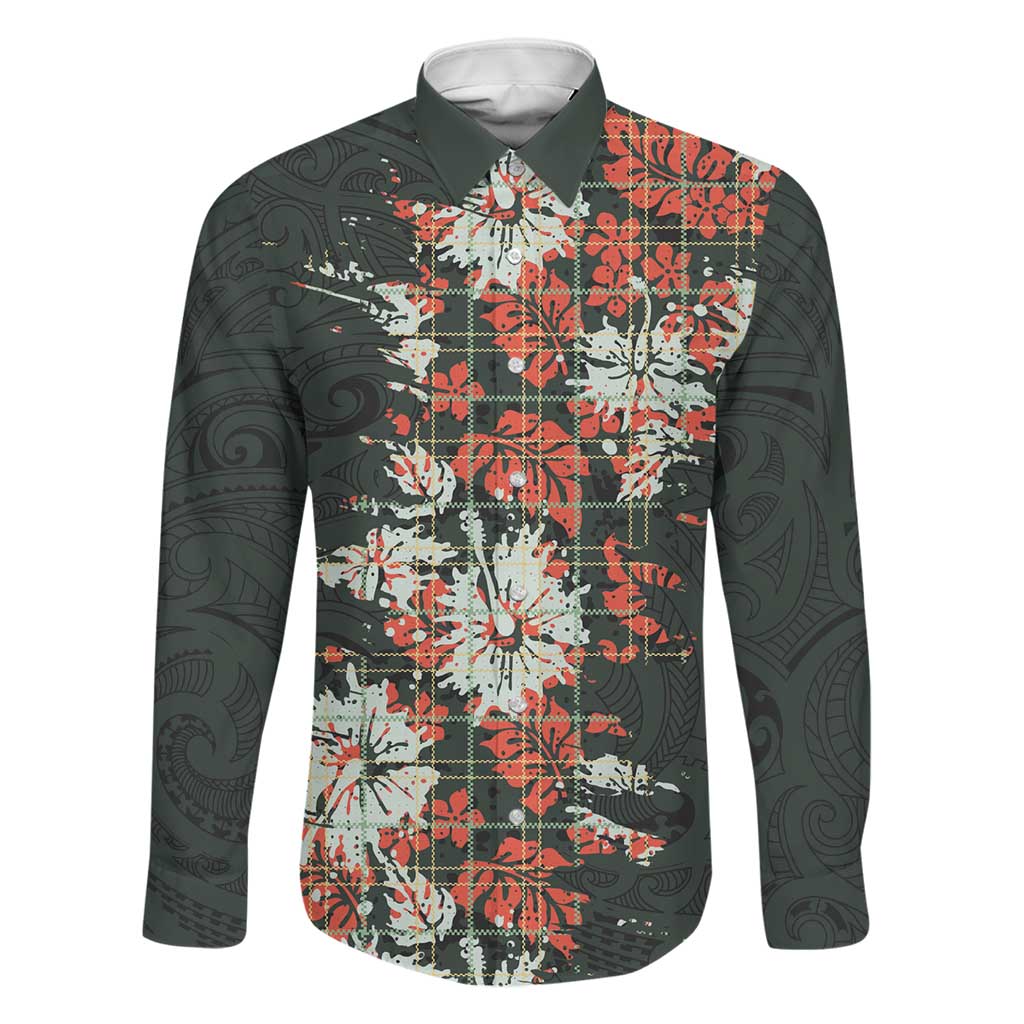 Hawaii Tartan With Hibiscus Family Matching Long Sleeve Bodycon Dress and Hawaiian Shirt Polynesian Pattern Vintage