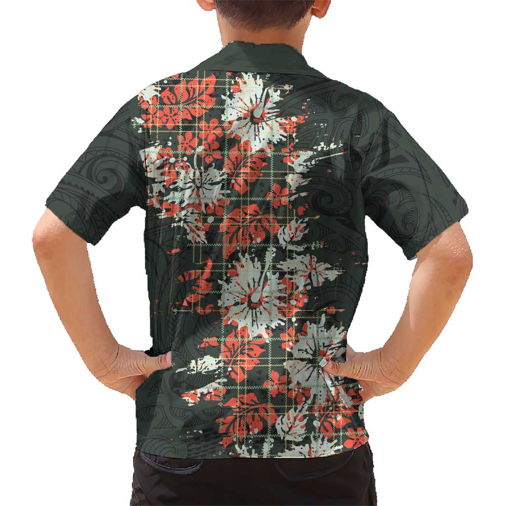 Hawaii Tartan With Hibiscus Family Matching Off The Shoulder Long Sleeve Dress and Hawaiian Shirt Polynesian Pattern Vintage