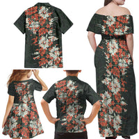 Hawaii Tartan With Hibiscus Family Matching Off Shoulder Maxi Dress and Hawaiian Shirt Polynesian Pattern Vintage