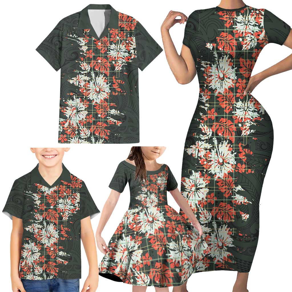 Hawaii Tartan With Hibiscus Family Matching Short Sleeve Bodycon Dress and Hawaiian Shirt Polynesian Pattern Vintage LT9 - Polynesian Pride