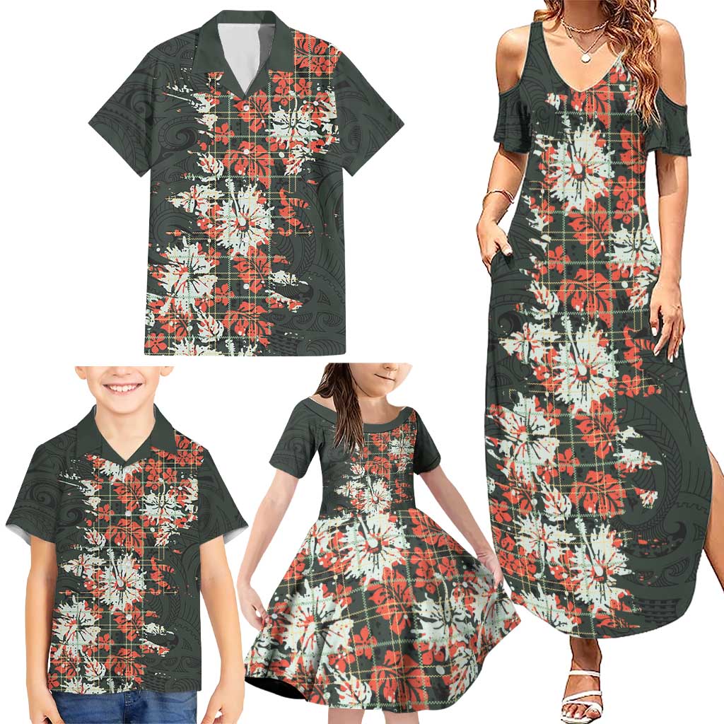 Hawaii Tartan With Hibiscus Family Matching Summer Maxi Dress and Hawaiian Shirt Polynesian Pattern Vintage