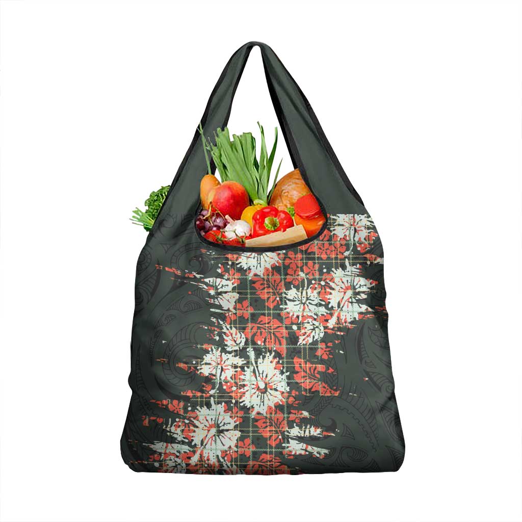 Hawaii Tartan With Hibiscus Grocery Bag Polynesian Pattern Vintage LT9 1-pack One Size Dark Green - Polynesian Pride