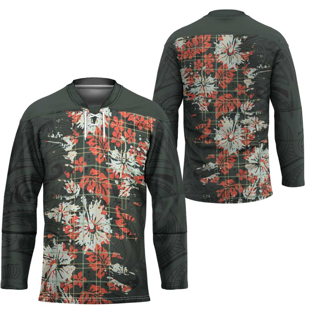 Hawaii Tartan With Hibiscus Hockey Jersey Polynesian Pattern Vintage