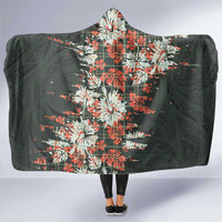 Hawaii Tartan With Hibiscus Hooded Blanket Polynesian Pattern Vintage LT9 One Size Dark Green - Polynesian Pride