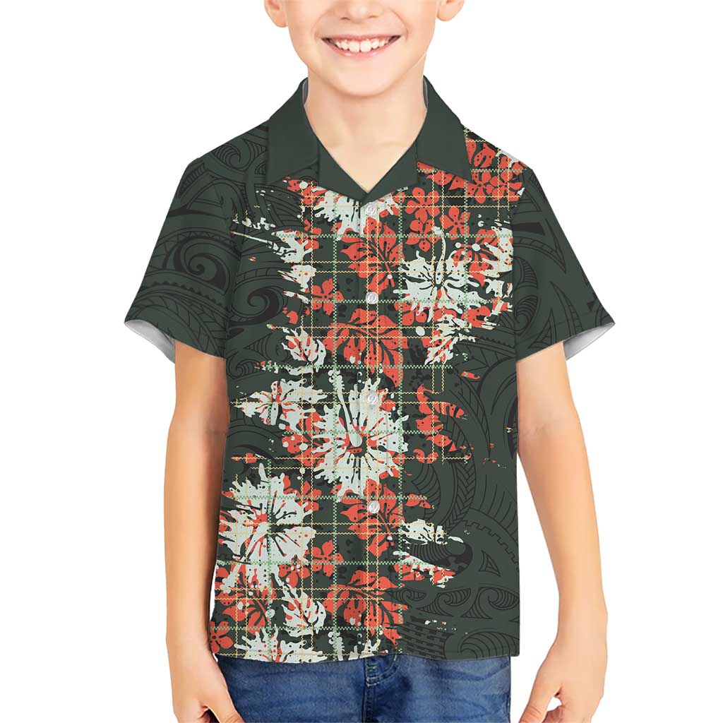 Hawaii Tartan With Hibiscus Kid Hawaiian Shirt Polynesian Pattern Vintage LT9 Kid Dark Green - Polynesian Pride