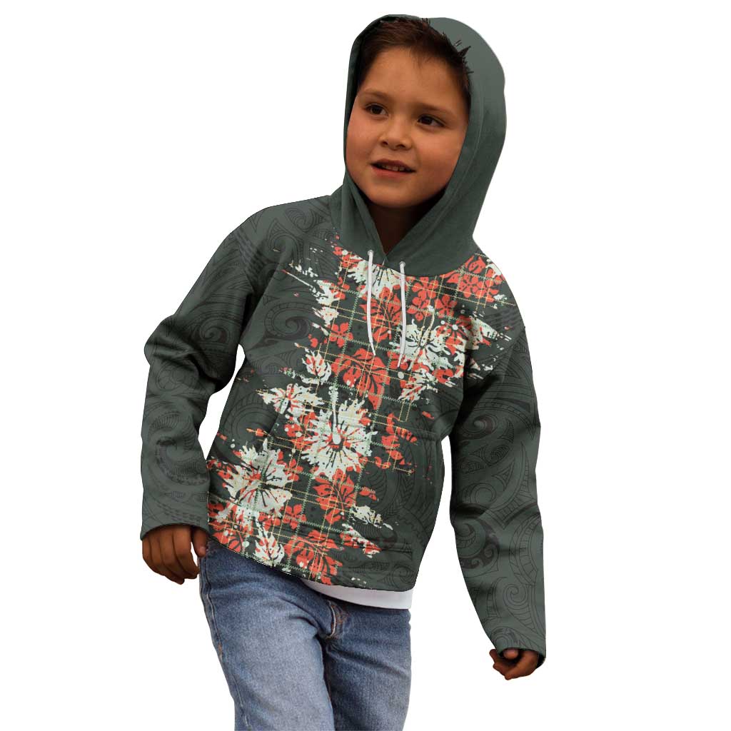 Hawaii Tartan With Hibiscus Kid Hoodie Polynesian Pattern Vintage LT9 - Polynesian Pride