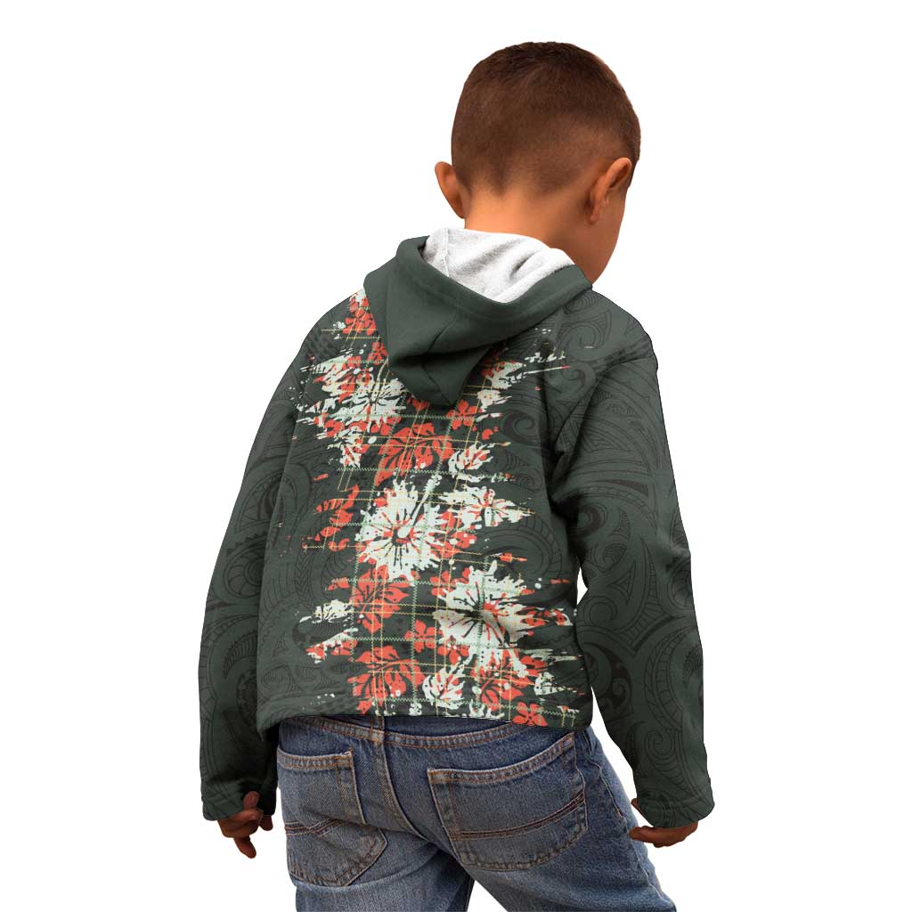 Hawaii Tartan With Hibiscus Kid Hoodie Polynesian Pattern Vintage LT9 - Polynesian Pride