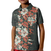 Hawaii Tartan With Hibiscus Kid Polo Shirt Polynesian Pattern Vintage LT9 Kid Dark Green - Polynesian Pride
