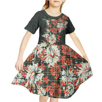 Hawaii Tartan With Hibiscus Kid Short Sleeve Dress Polynesian Pattern Vintage LT9 - Polynesian Pride