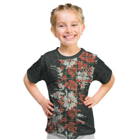 Hawaii Tartan With Hibiscus Kid T Shirt Polynesian Pattern Vintage LT9 Dark Green - Polynesian Pride