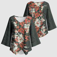 Hawaii Tartan With Hibiscus Kimono Sleeve Blouse Polynesian Pattern Vintage LT9 - Polynesian Pride