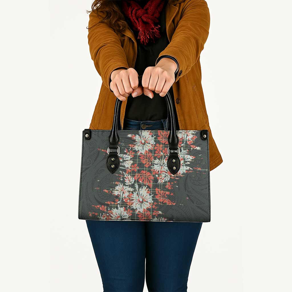 Hawaii Tartan With Hibiscus Leather Bag Polynesian Pattern Vintage LT9 - Polynesian Pride