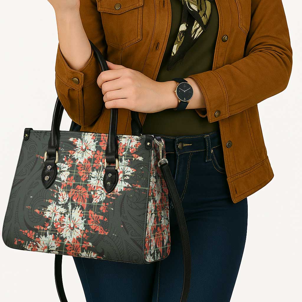 Hawaii Tartan With Hibiscus Leather Bag Polynesian Pattern Vintage LT9 - Polynesian Pride