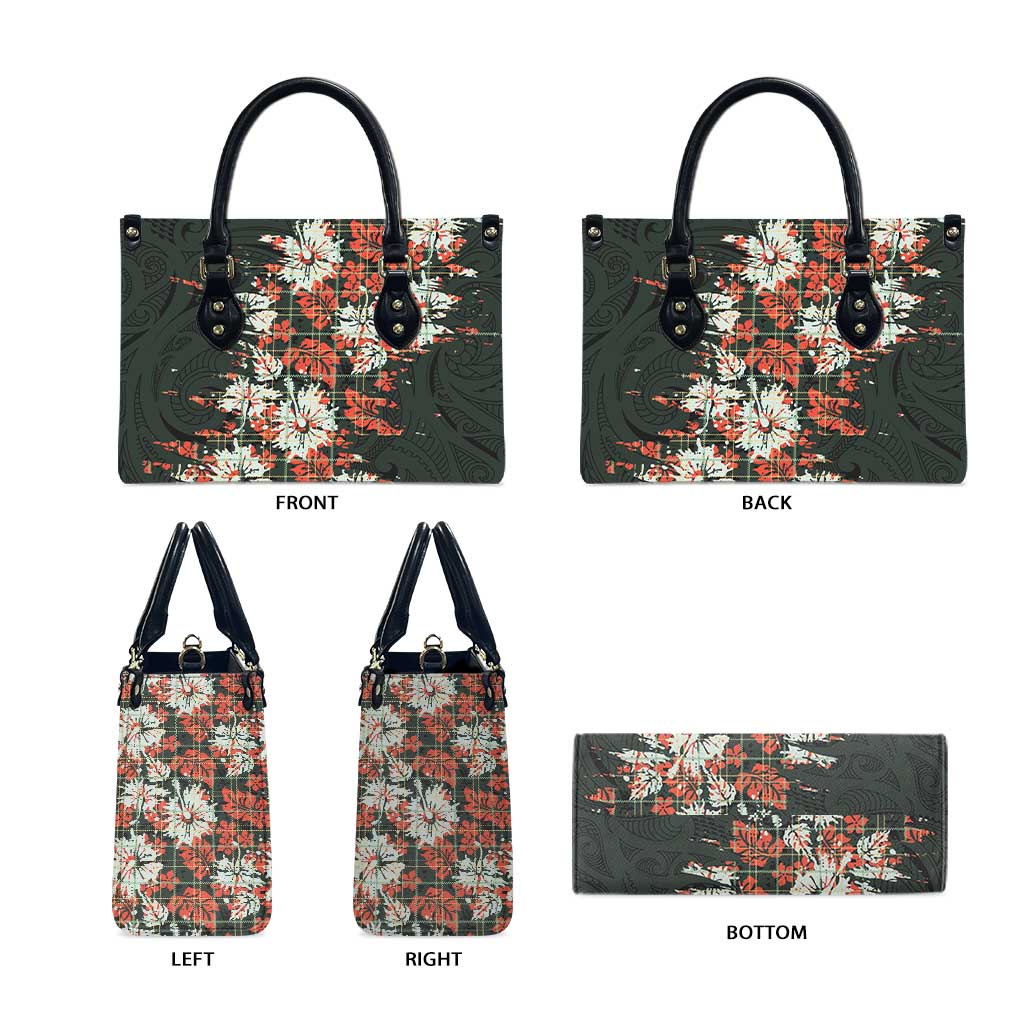 Hawaii Tartan With Hibiscus Leather Bag Polynesian Pattern Vintage LT9 - Polynesian Pride