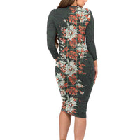 Hawaii Tartan With Hibiscus Long Sleeve Bodycon Dress Polynesian Pattern Vintage LT9 - Polynesian Pride