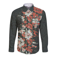 Hawaii Tartan With Hibiscus Long Sleeve Button Shirt Polynesian Pattern Vintage LT9 Unisex Dark Green - Polynesian Pride