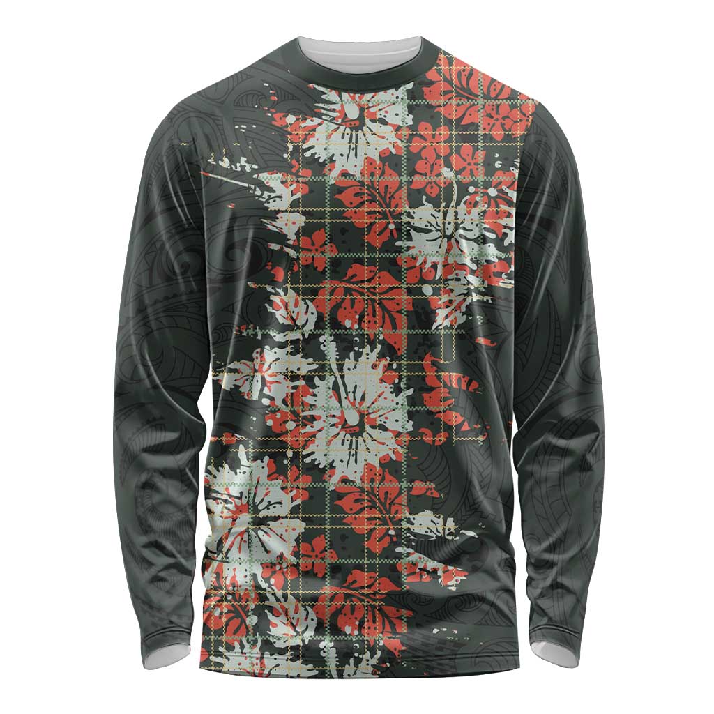 Hawaii Tartan With Hibiscus Long Sleeve Shirt Polynesian Pattern Vintage LT9 Unisex Dark Green - Polynesian Pride