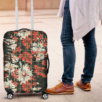 Hawaii Tartan With Hibiscus Luggage Cover Polynesian Pattern Vintage LT9 Dark Green - Polynesian Pride