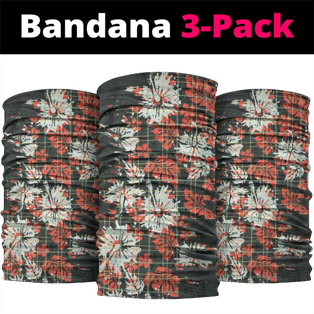 Hawaii Tartan With Hibiscus Neck Gaiter Polynesian Pattern Vintage LT9 package One Size: 25*50cm Dark Green - Polynesian Pride