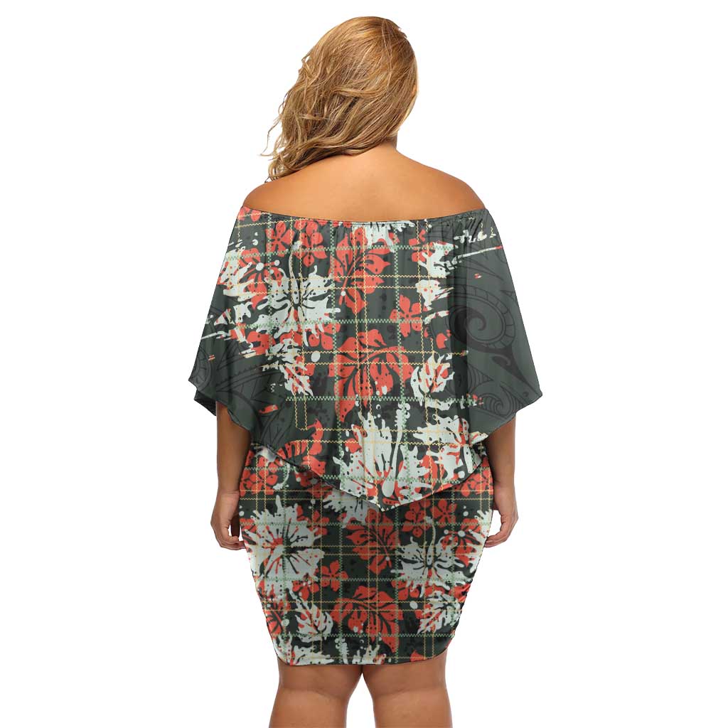 Hawaii Tartan With Hibiscus Off Shoulder Short Dress Polynesian Pattern Vintage LT9 - Polynesian Pride