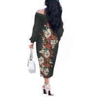Hawaii Tartan With Hibiscus Off The Shoulder Long Sleeve Dress Polynesian Pattern Vintage LT9 - Polynesian Pride
